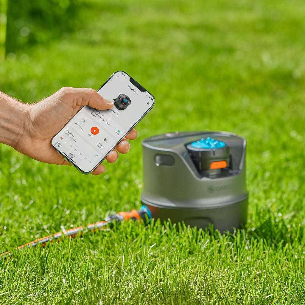 AquaPrecise Bewässerungssystem für Rasen bis 320 m², solarbetrieben, gleichmäßige Verteilung, Bluetooth, einfache Montage, für jeden Garten (16000-20)