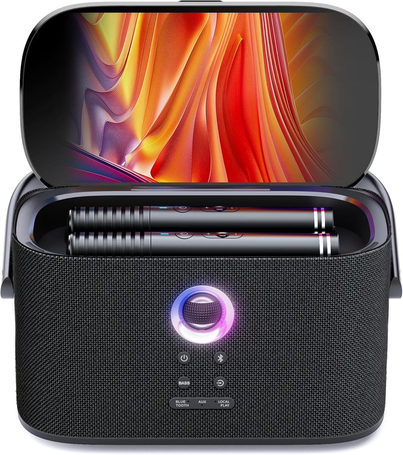 Karaoke-Maschine mit Textanzeige, 2 Mikrofonen, 140W, Bluetooth, HDMI, selbstaufladend, für Karafun-App, Shell S2