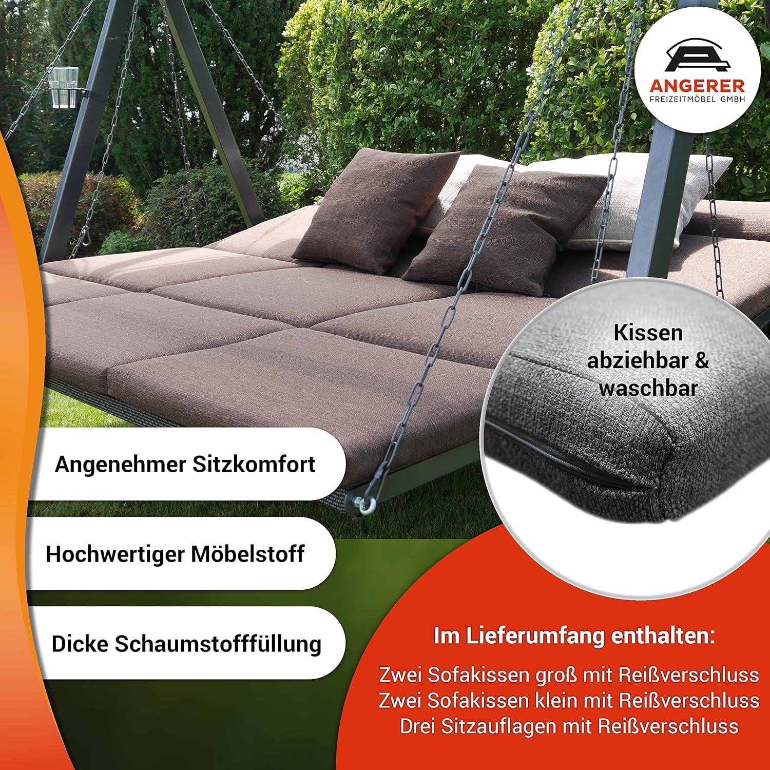Hollywoodschaukel Lounge Smart – Schaukel zum Sitzen, Liegen & Entspannen, inkl. Bett-Funktion, einfache Montage, hochwertiger Stoff, Grau