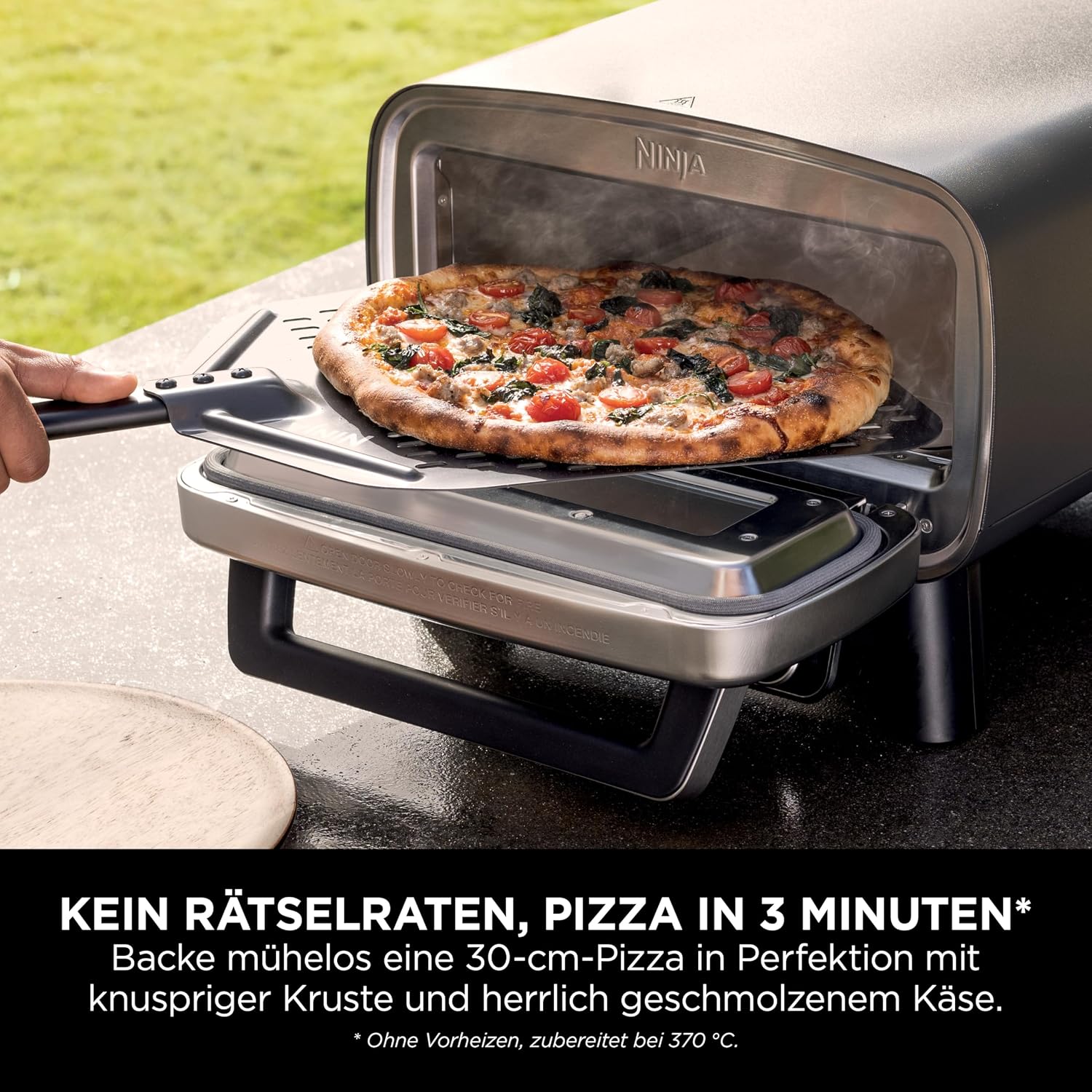 Artisan Outdoor-Pizzaofen + Heißluftfritteuse, 4 Funktionen (Pizza/Air Fry/Bake/Prove), 5 Pizza-Modi, 30cm Pizzastein + Zubehör, grau, MO201EU