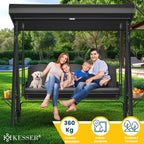 Hollywoodschaukel 3-Sitzer, Sonnendach + Polster, bis 360kg, Anti-Rutsch-Füße, wasserabweisend für Outdoor/Indoor