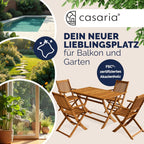 Gartenmöbel Set Modell 2026 - 5-teilig aus FSC Akazienholz, extra stabiler Tisch mit Verstärkungsleiste, 4 klappbare Stühle mit Armlehnen