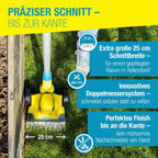 FineCut 18V Akku-Rasentrimmer + Kantenschneider, 25 cm, für Rasenkanten/Kleingärten, inkl. Akku + Ladegerät, für Mähroboter-Ergänzung, gelb/blau