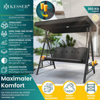 Hollywoodschaukel 3-Sitzer, Sonnendach + Polster, bis 360kg, Anti-Rutsch-Füße, wasserabweisend für Outdoor/Indoor