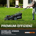 WG737E Nitro Akku-Rasenmäher 40V (2x20V) bürstenloser Motor, 37cm Schnittbreite, 6 Höhenstufen (20-70mm), 40L Grasfangsack, 2x4Ah Akkus & Dual-Ladegerät