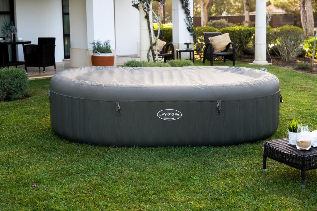 Lay-Z-Spa Mauritius XXL-Whirlpool für 7 Personen, 270x180x71 cm, 180 AirJet-Düsen, Heizung bis 40°C, App-Steuerung, Holz-Optik Basaltgrau, 1.370 L