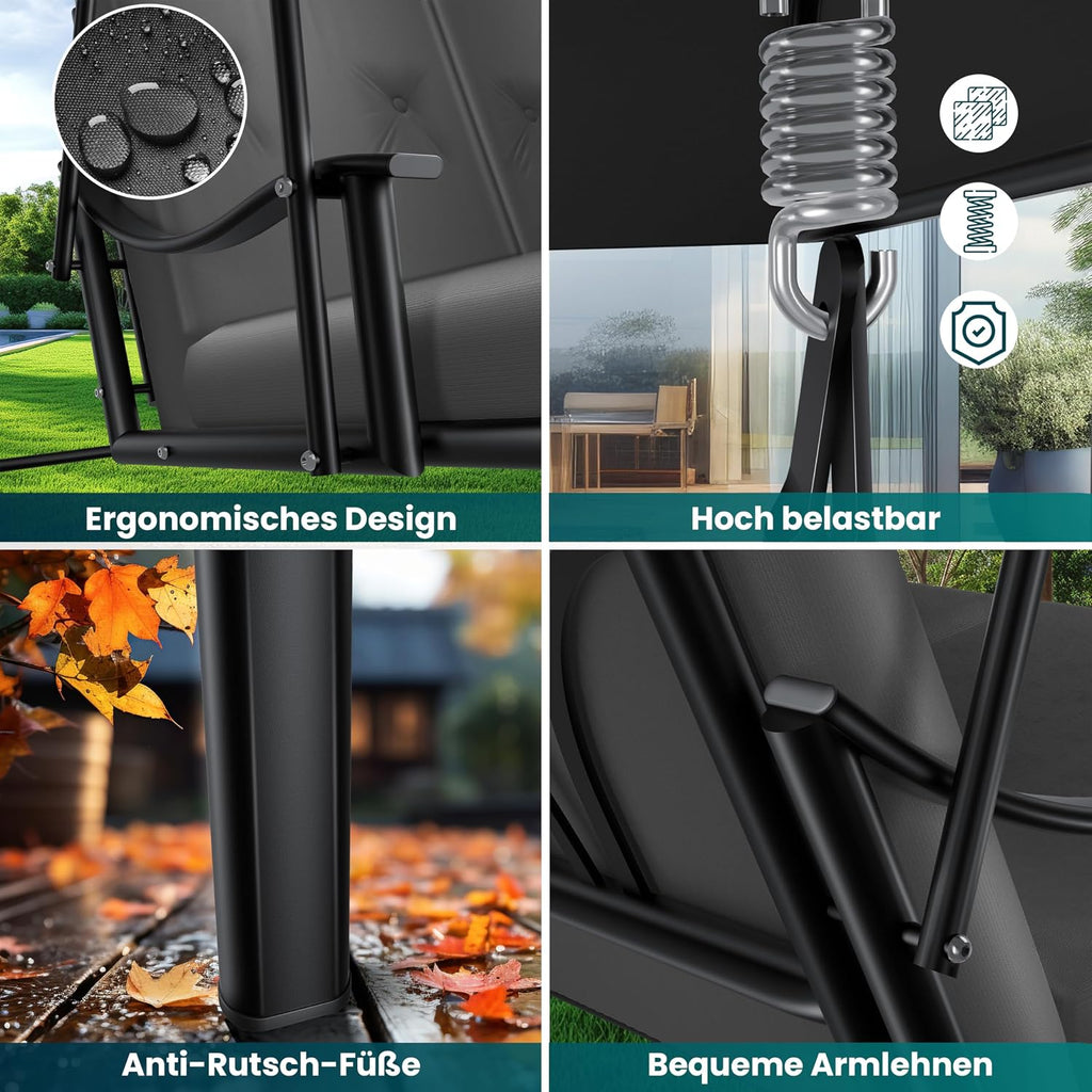 Hollywoodschaukel 3-Sitzer, Sonnendach + Polster, bis 360kg, Anti-Rutsch-Füße, wasserabweisend für Outdoor/Indoor