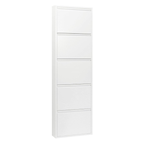 Schuhschrank Caruso Weiß, Metall, mit 5 Klappen, für 10 Paar Schuhe, schmal, platzsparend, hoch, 173x50x15 cm (H/B/T)