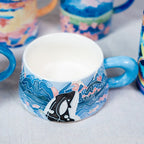 Handbemalte Keramik Kaffeetasse Ozean Design Wal Orca Becher Marine Trinkglas Wohnkultur