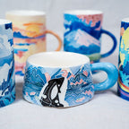 Handbemalte Keramik Kaffeetasse Ozean Design Wal Orca Becher Marine Trinkglas Wohnkultur
