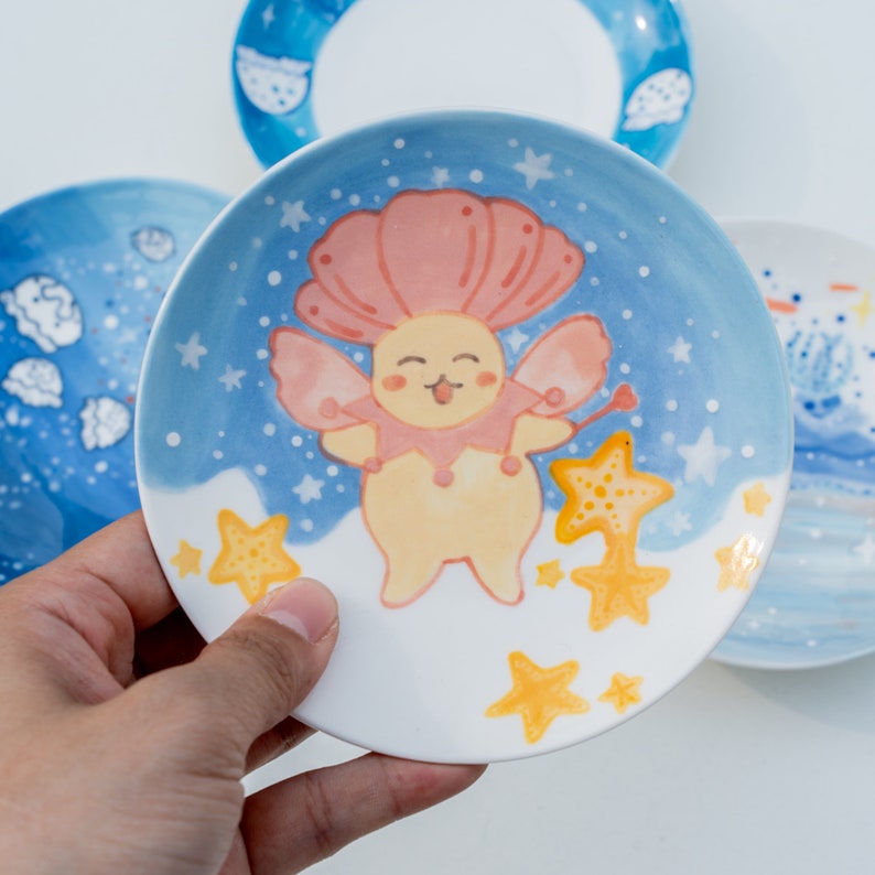 Keramik Ring Schale Muschel Mann Ozean inspiriert Himmelblau Seestern Schmuckstück Schale Kawaii Catchall Tablett für Kinder