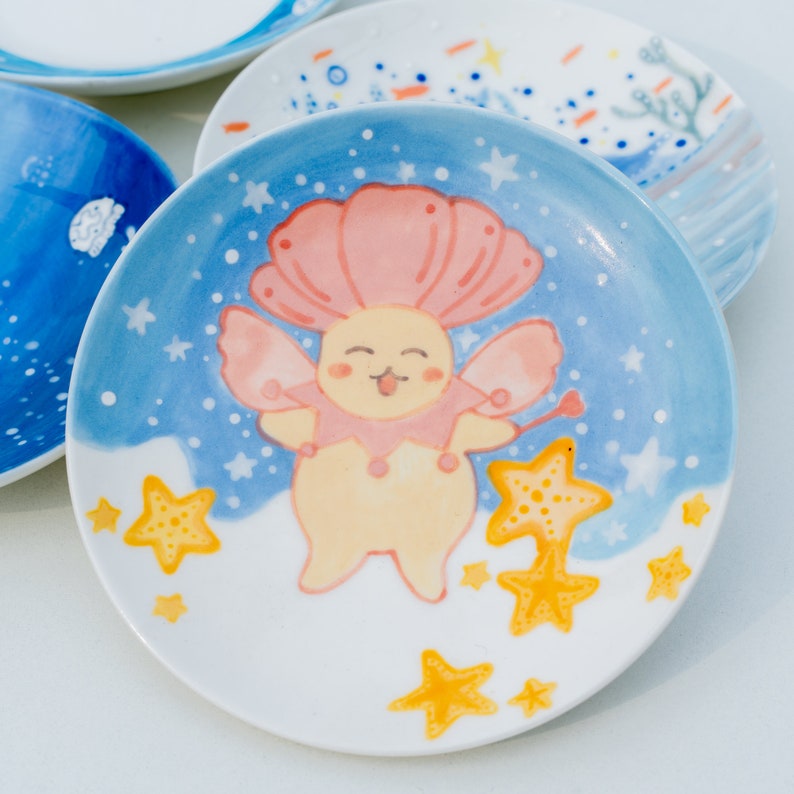 Keramik Ring Schale Muschel Mann Ozean inspiriert Himmelblau Seestern Schmuckstück Schale Kawaii Catchall Tablett für Kinder