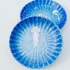 Handbemalte Quallen & Mond Teller Keramik 14,5 cm - Fairycore Ring Teller Meerblau Salat Obst Teller