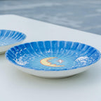 Handbemalte Quallen & Mond Teller Keramik 14,5 cm - Fairycore Ring Teller Meerblau Salat Obst Teller