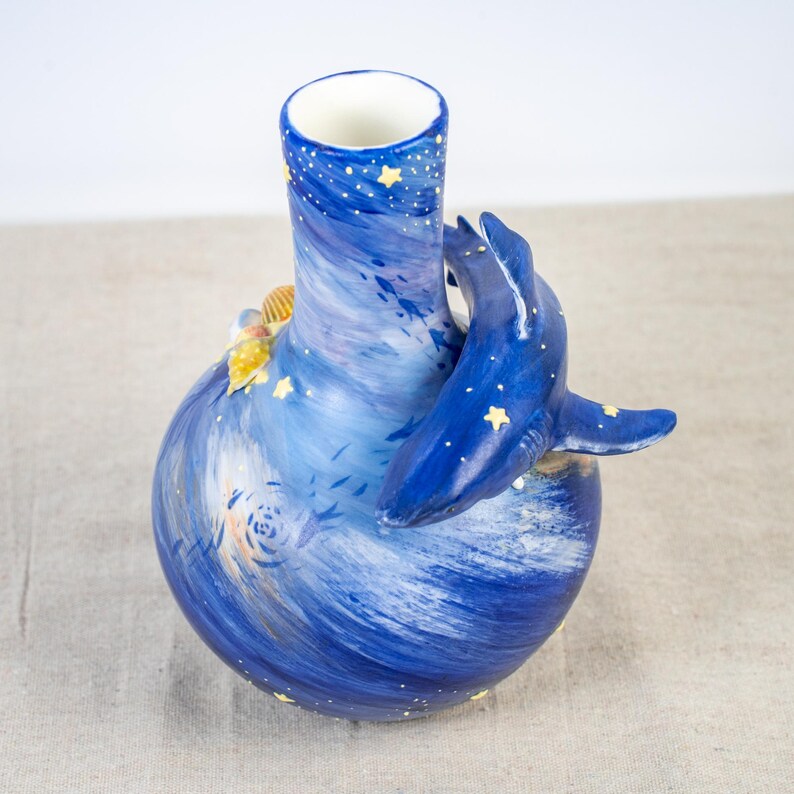 Handgefertigte Keramik Hai Vase Handbemalt Ozean Deko 20cm