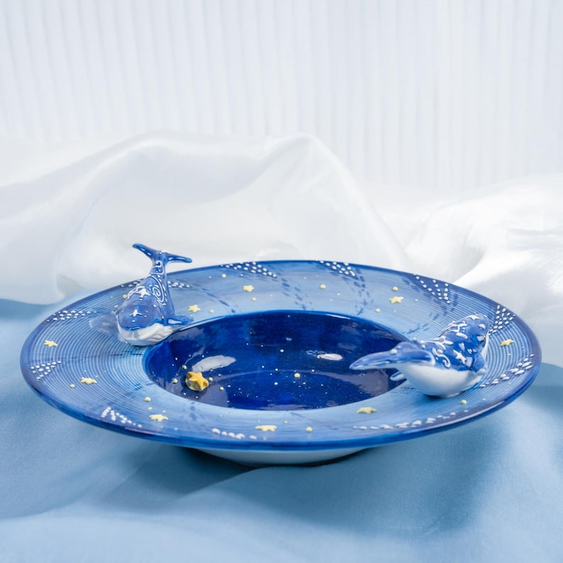 Handgefertigte Keramikschale mit 3D Walhai Design, Blau, 21 cm, Spülmaschinen- und mikrowellengeeignet