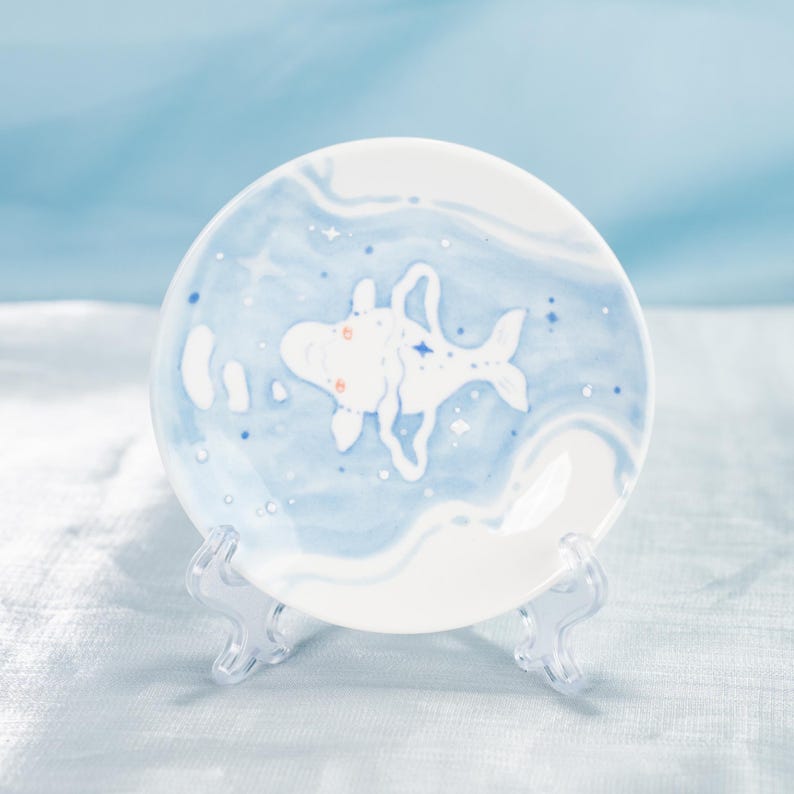 Handgefertigte Porzellan Tasse & Untertasse Set - Kawaii Weißwal Keramik Tasse mit Teller