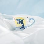 Handgemachte Keramik Wal Cappuccino Tasse mit Teller Orca Träume Nacht Himmel Untertasse Set
