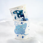 Handbemalte Keramik Tassen Set Orca & Stachelrochen | Ocean Inspiriert Blau Kaffeetassen