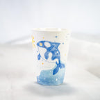 Handgemachte Keramiktasse-Set | Blau-weißes Wal Orca Sterne Design | Kinder Geschenk