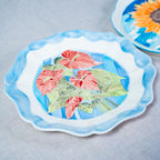 Handgefertigte Keramik Dekorative Platte mit unregelmäßigen Kanten, Sunlit Bloom, Kunstgalerie Exponat, Erntedankfest Geschenk