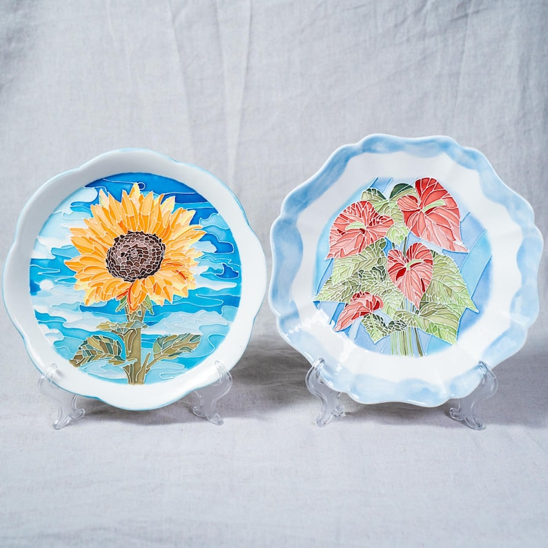 Handgefertigte Keramik Dekorative Platte mit unregelmäßigen Kanten, Sunlit Bloom, Kunstgalerie Exponat, Erntedankfest Geschenk