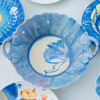 Wellen Keramikschale mit Mondschein und Delfin | Handgefertigte Servierschale für Essen oder Schmuck