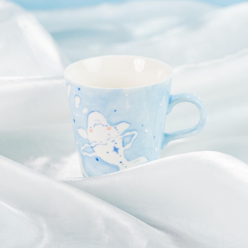 Handgefertigte Porzellan Tasse & Untertasse Set - Kawaii Weißwal Keramik Tasse mit Teller
