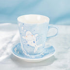 Handgefertigte Porzellan Tasse & Untertasse Set - Kawaii Weißwal Keramik Tasse mit Teller