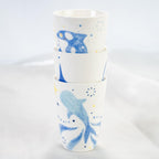 Handgemachte Keramiktasse-Set | Blau-weißes Wal Orca Sterne Design | Kinder Geschenk