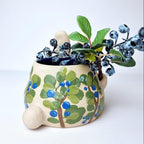 Handgefertigter Keramik Blumentopf Kaninchen, Blaubeer Kawaii Pflanzer, Natur Ton