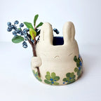Handgefertigter Keramik Blumentopf Kaninchen, Blaubeer Kawaii Pflanzer, Natur Ton