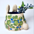 Handgefertigter Keramik Blumentopf Kaninchen, Blaubeer Kawaii Pflanzer, Natur Ton