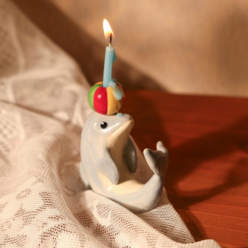 Keramik Delphin Kerzenhalter Zirkus Stil Mini Figur Geburtstag Cake Topper