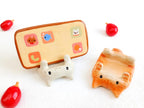 Handgefertigter Keramik Katzen Telefon Halter, Cookie Display, japanisches Geschenk, Weiß oder Orange