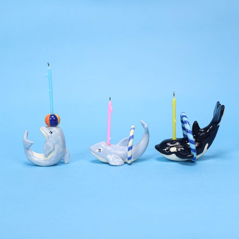 Personalisierter Orca Delfin Kerzenhalter Keramik Figur Geburtstag Kuchen Topper Party Dekoration