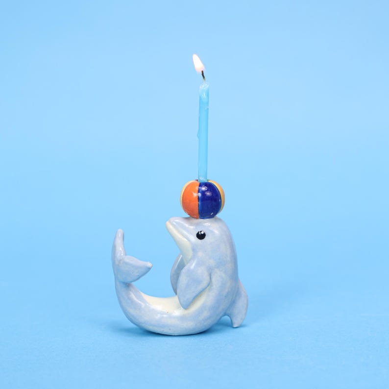 Keramik Delphin Kerzenhalter Zirkus Stil Mini Figur Geburtstag Cake Topper