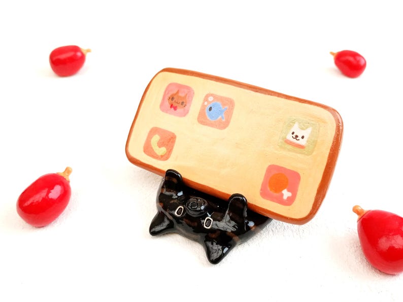 Keramik Smartphone Ständer Handgemacht Kai Ken Hund Design Kekshalter