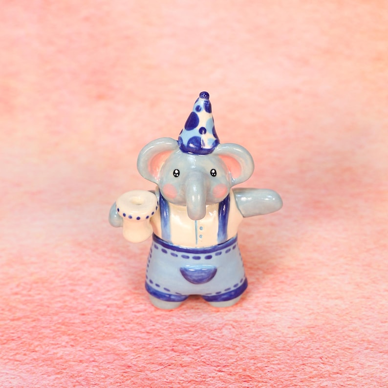 Handgefertigter Keramik Elefant Kerzenhalter Blau