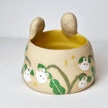 Keramik Hase Blumentopf - handbemalt mit natürlicher Tonoptik - kawaii Keramik mit Drainageloch - Einweihungsgeschenk
