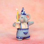 Handgefertigter Keramik Elefant Kerzenhalter Blau