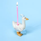 Handbemalte Keramik Gans Kuchendeckel mit blauer Schlafmütze, handgefertigte Porzellanfigur, Kerzenhalter