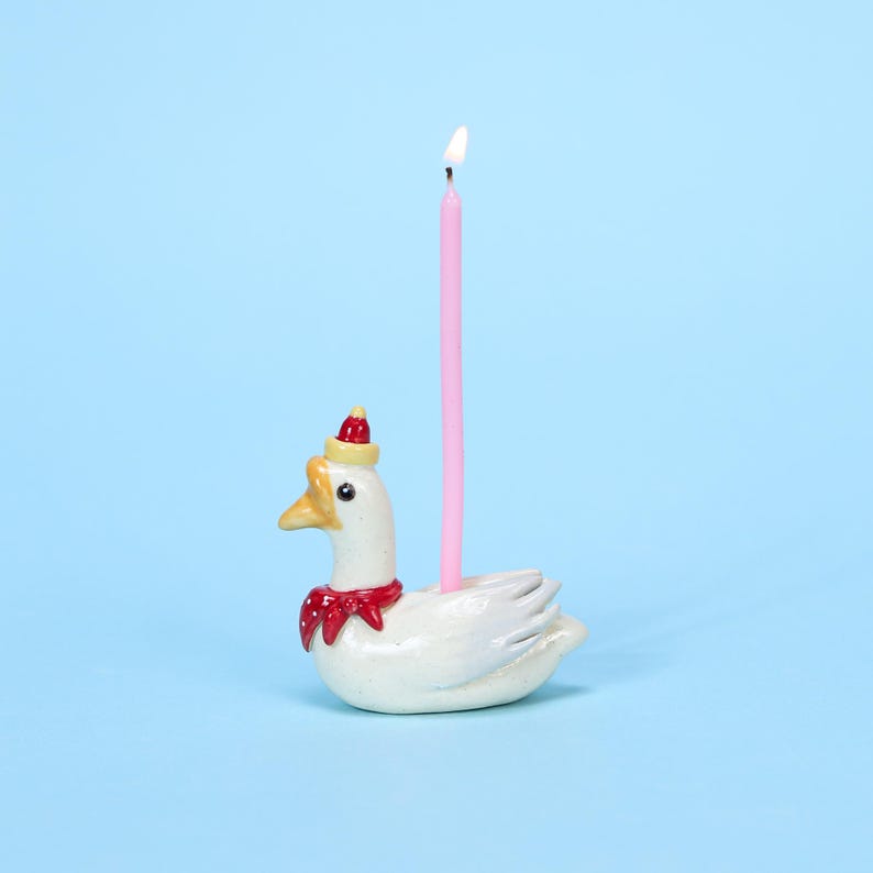 Handgefertigte Keramik Gans Geburtstag Hut Kuchen Topper Kerzenhalter Tischdeko Cottagecore Sammlerstück