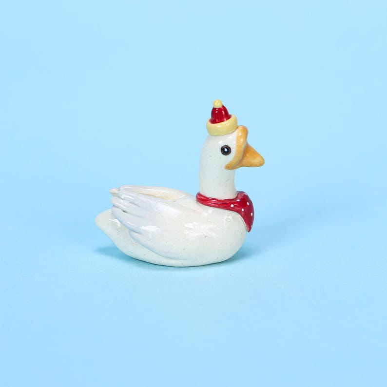 Handgefertigte Keramik Gans Geburtstag Hut Kuchen Topper Kerzenhalter Tischdeko Cottagecore Sammlerstück