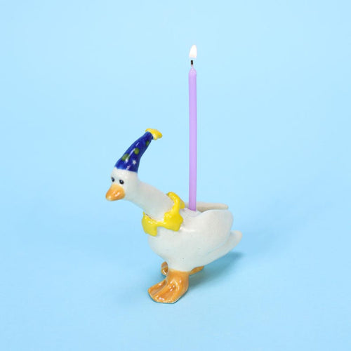 Blauer Partyhut Gans Kuchen Topper Handbemalte Porzellan Figur Kerzenhalter Handgemacht