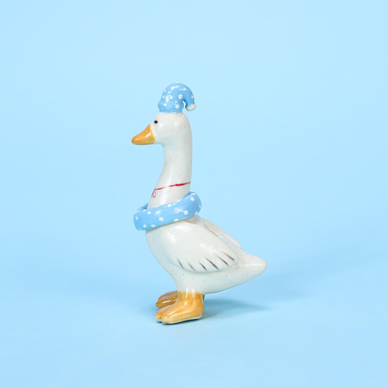 Handgemachte blaue Schlafmütze Gänse Kuchen Topper Keramik Geburtstag Kerzenhalter Tier Figur Party Dekoration