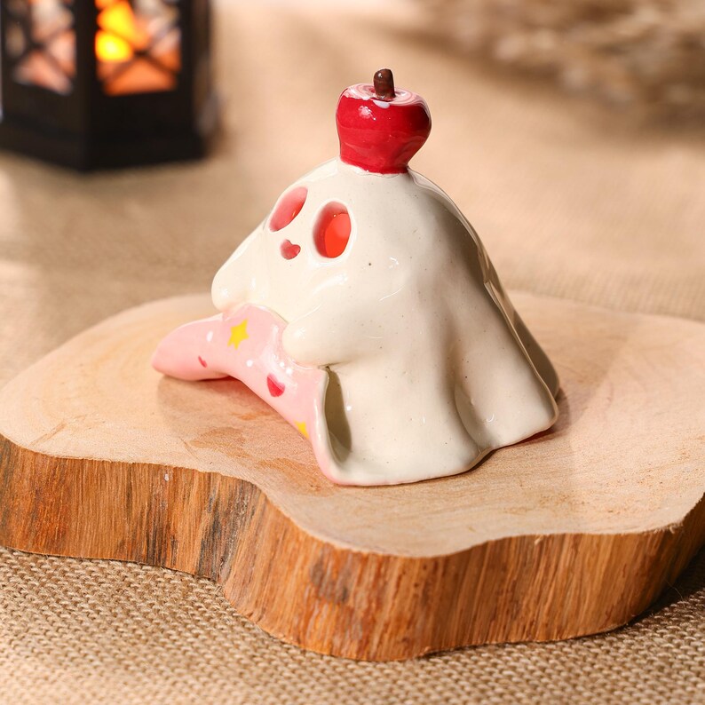 Handgefertigter Keramik Weihrauchbrenner Geist Rosa Halloween Kerzenhalter Teelichthalter Diffuser