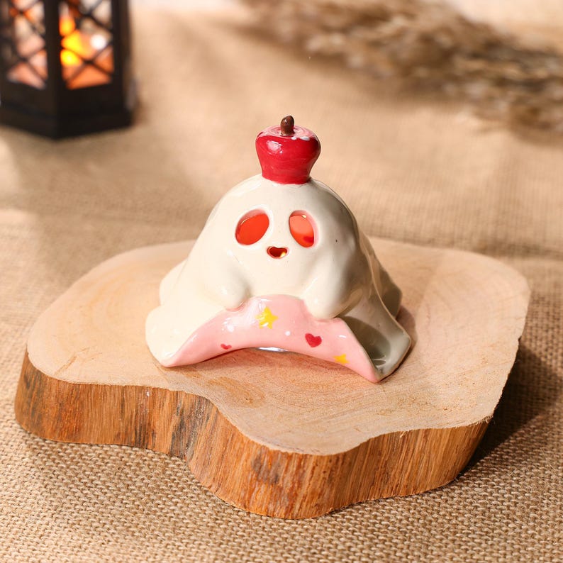 Handgefertigter Keramik Weihrauchbrenner Geist Rosa Halloween Kerzenhalter Teelichthalter Diffuser