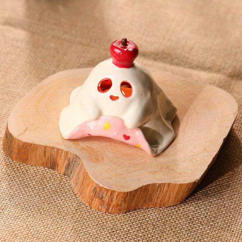 Handgefertigter Keramik Weihrauchbrenner Geist Rosa Halloween Kerzenhalter Teelichthalter Diffuser
