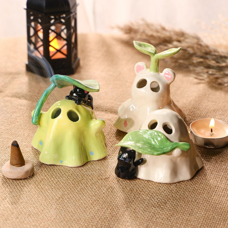 Handgemachte Keramik Geisterfamilie Kerzenhalter Halloween Weihrauch Brenner Aromatherapie Diffuser Teelichthalter 3er Set